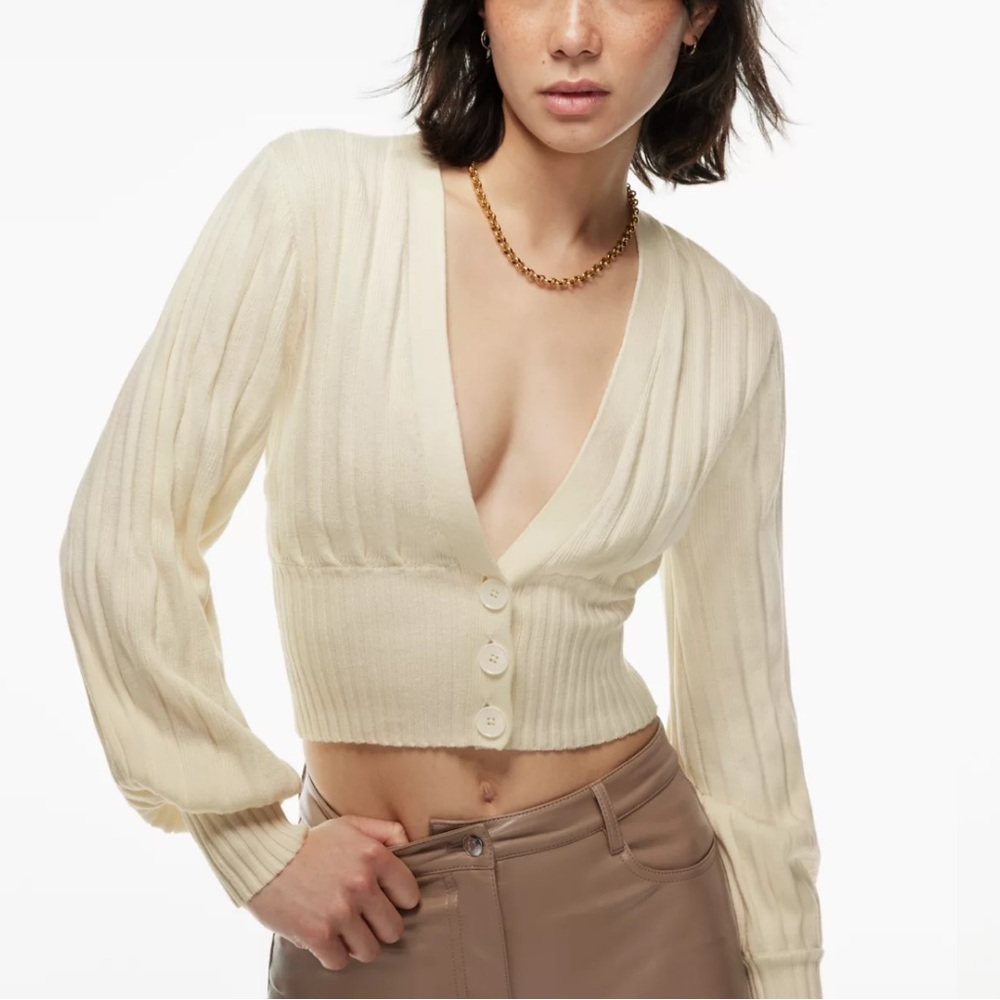 Merino Wool V-Neck Crop Cardigan